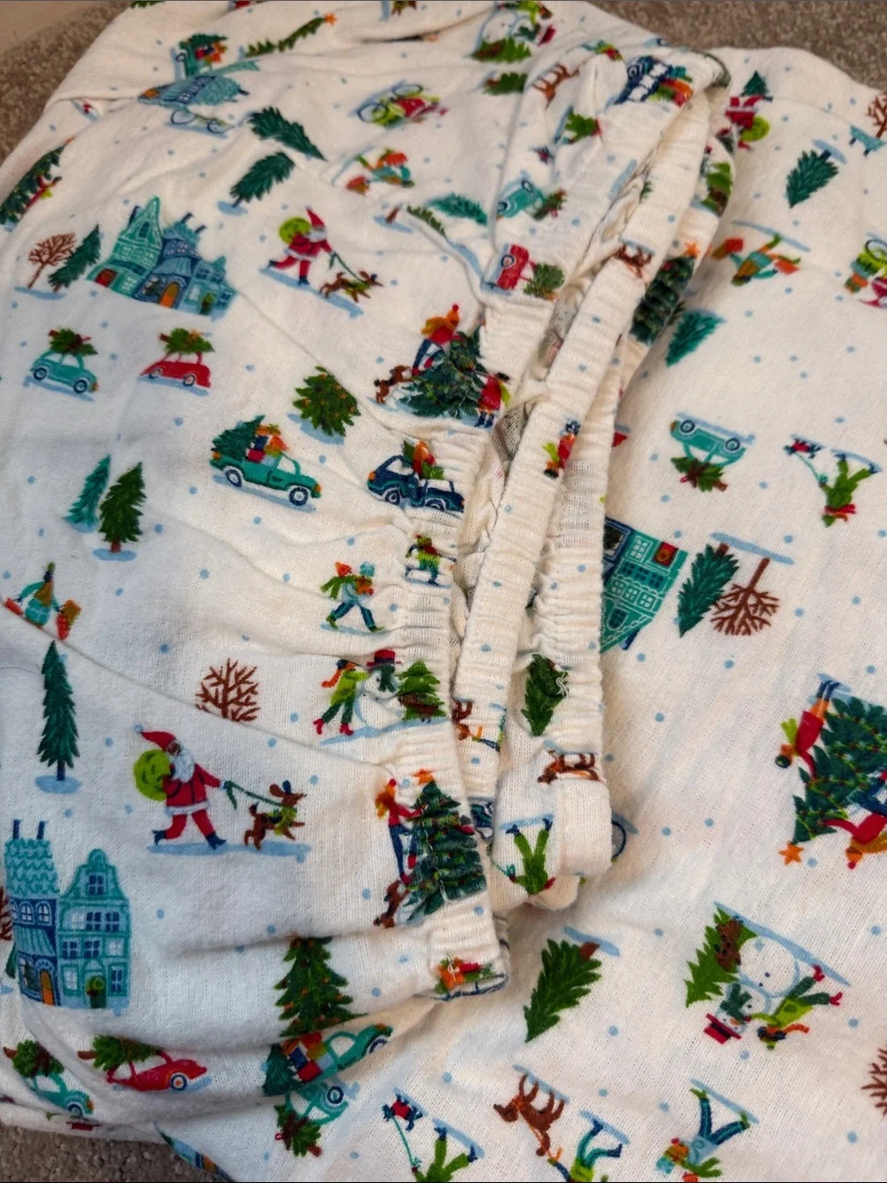 Wondershop White Holiday Village Sheet Set with Green Trees and Blue Houses
